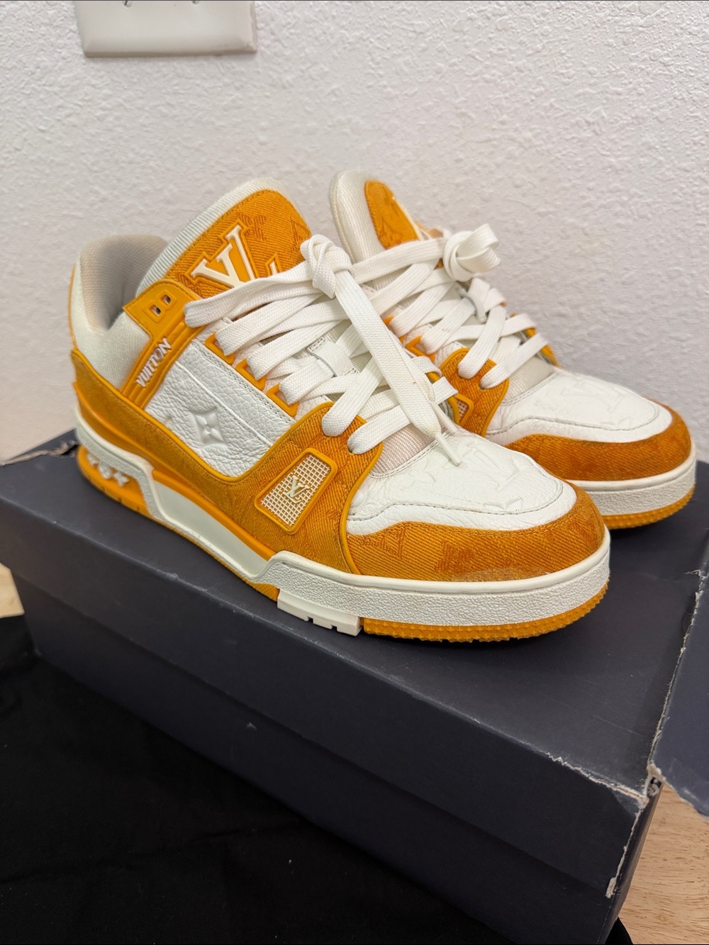 Louis Vuitton White and Orange Low-Top Sneakers